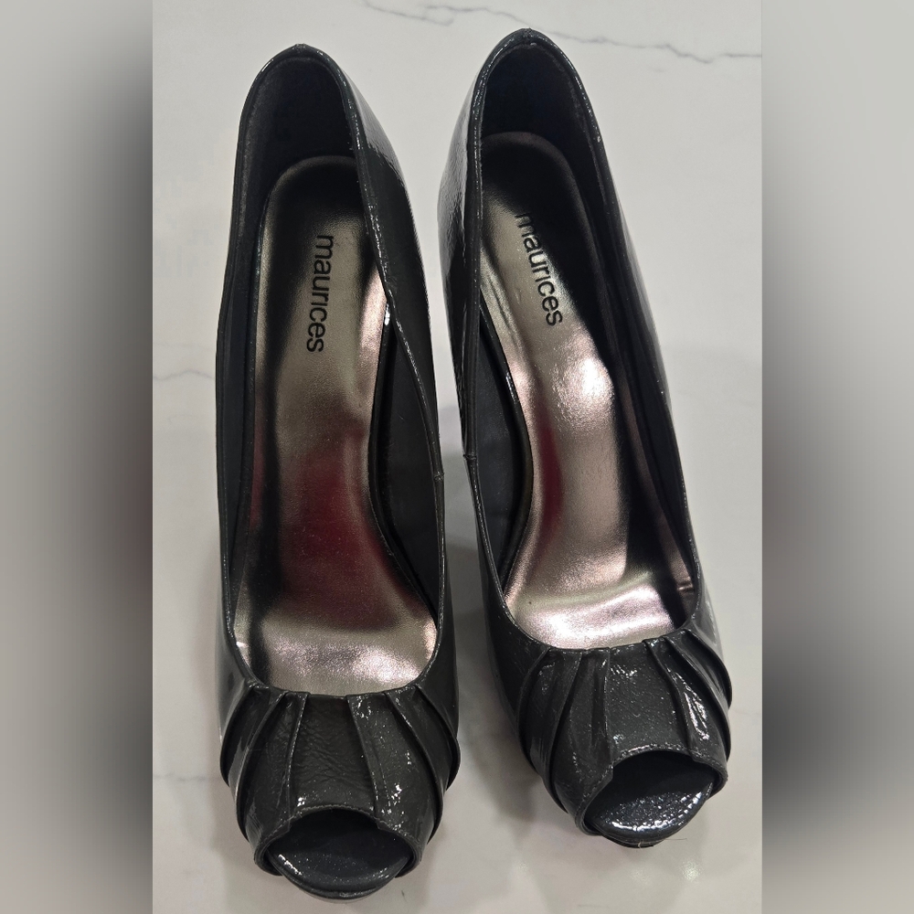 Maurices Gray Peep-Toe Patent Heels